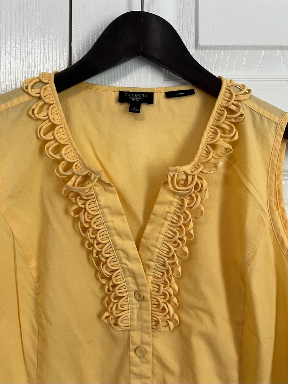Talbots Yellow Sleeveless Loop-Trim Cotton Blouse